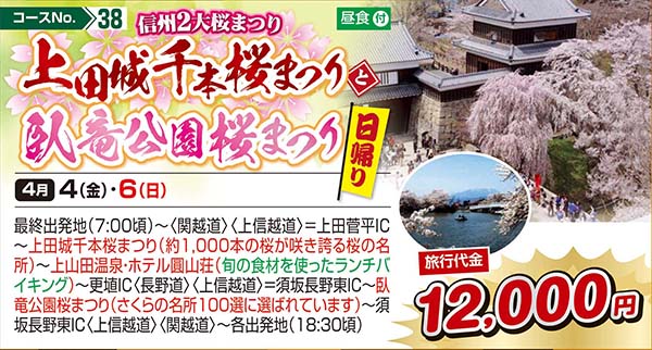 信州2大桜まつり上田城千本桜まつりと上田城千本桜まつり（日帰り）