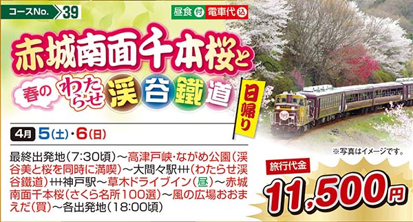 赤城南面千本桜と春のわたらせ渓谷鐵道（日帰り）